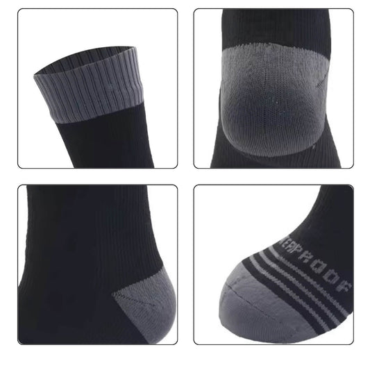 Zoomed-in view of waterproof socks showing design features and craftsmanship