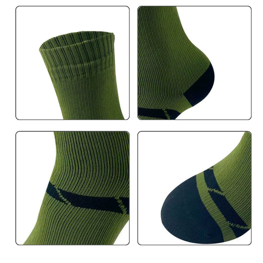 Zoomed-in view of waterproof socks showing design features and craftsmanship