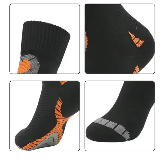 Zoomed-in view of waterproof socks showing design features and craftsmanship