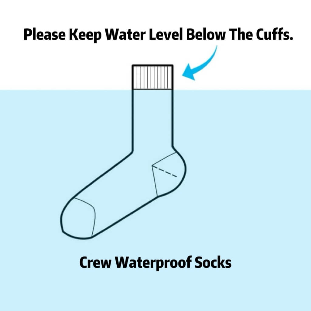 Caution: Keep waterproof sock opening above water level to prevent water leakage