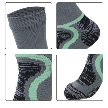Zoomed-in view of waterproof socks showing design features and craftsmanship
